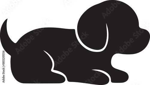 a cute black silhouette of a puppy resting peacefully