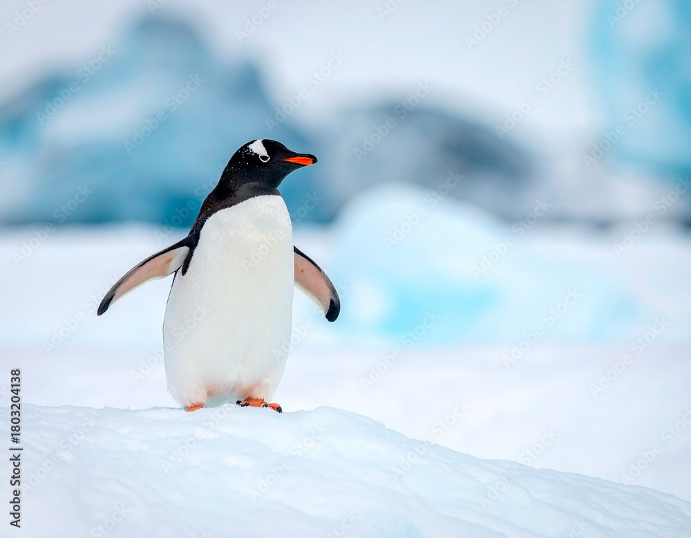 Fototapeta premium Full Body Wild Penguin Standing on Ice