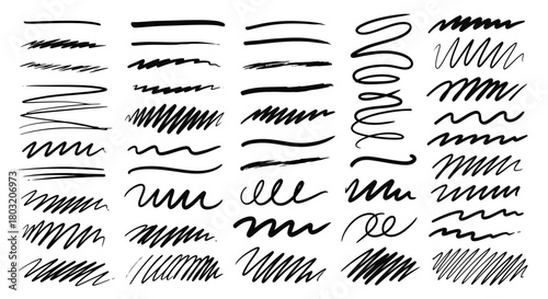 Diverse Collection of Hand-Drawn Scribble and Underline Strokes for Graphic Design
