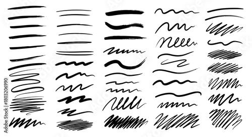 Hand Drawn Black Ink Lines and Scribbles Vector Set