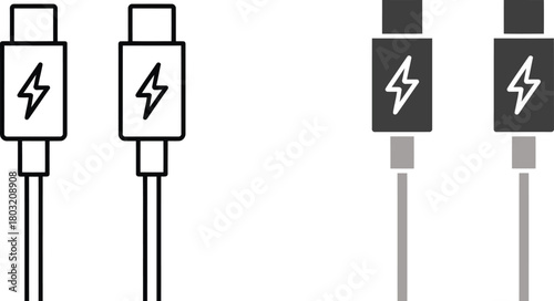 USB Type C Fast Charging Power Cable Connector Icons Vector illustration
