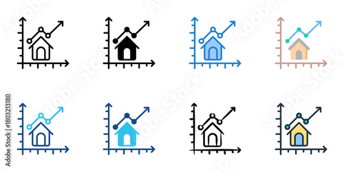 Housing market trends icon set multiple style collection 
