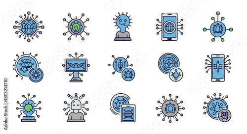 Explore futuristic AI technology with stunning icons, perfect for modern designs and innovative concepts originally crafted as scalable vector graphics