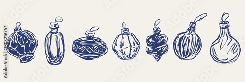 Hand drawn Christmas bauble illustrations in vintage sketch style for festive decoration and holiday design