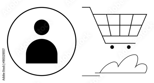 Minimalist design featuring a user profile and a shopping cart, symbolizing online shopping, user engagement, customer-centric experiences. Ideal for e-commerce, retail, marketing, digital platforms