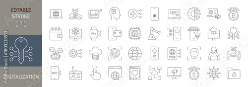 Digitalization  Editable line icons. Vector illustration.