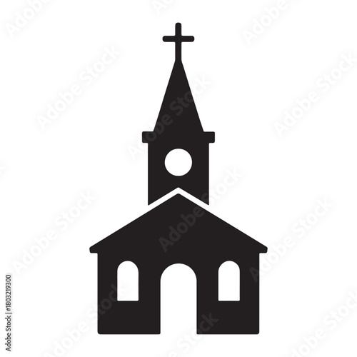 Christian church steeple front silhouette icon.