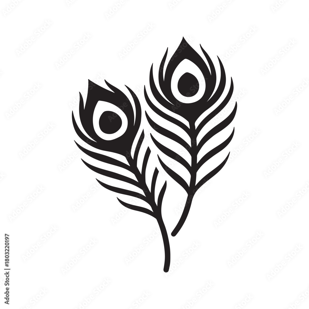 Obraz premium Minimal Double Peacock Feather Silhouette Vector
