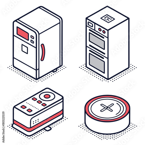 Isometric household appliances isolated on for smart home