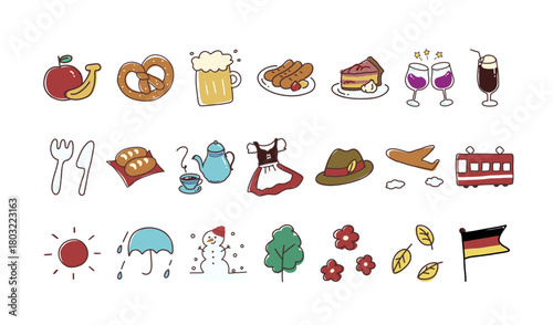 ドイツをイメージするイラストのセット　天気　自然