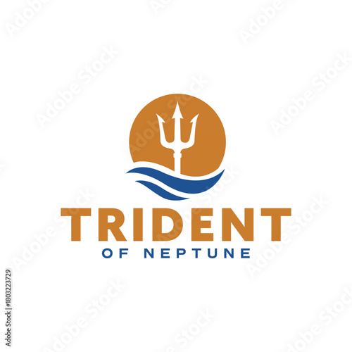 Bold trident emblem with flowing ocean waves inside a circular shape, ideal for marine, nautical, and water-themed branding. Clean and strong design. Editable Vector File
