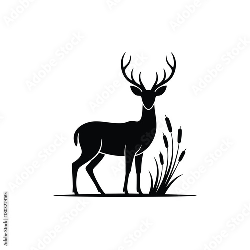 Majestic stag with cattails minimalist icon deer antlers