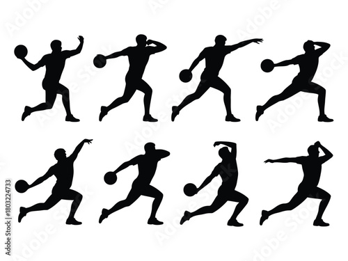 Male athlete throwing ball sequence silhouettes vector