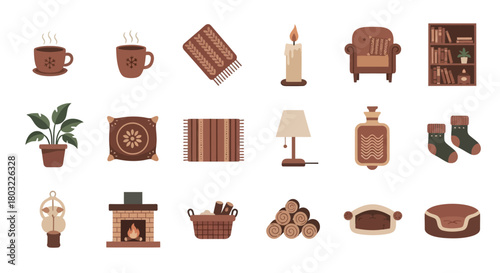 Cozy Home Decor and Hygge Lifestyle Elements Collection.