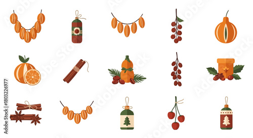 Festive Christmas Decorations with Dried Oranges and Spices.