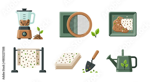 Gardening tools and equipment for planting and growing plants.