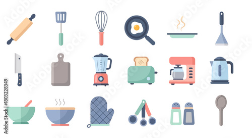 Kitchen Utensils and Appliances for Cooking and Baking Preparation.