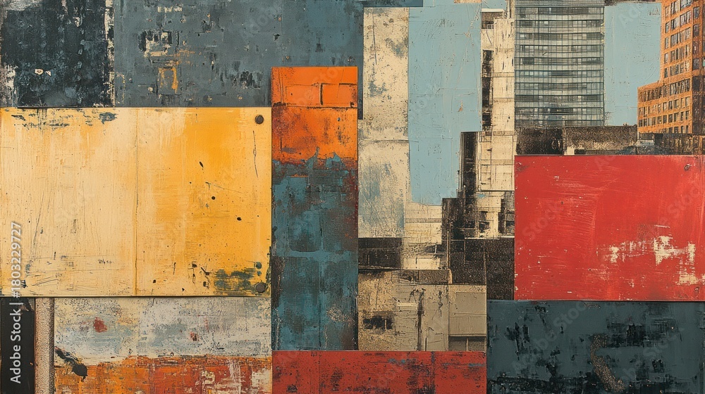 custom made wallpaper toronto digitalAbstract urban collage, textured panels, city backdrop, design element