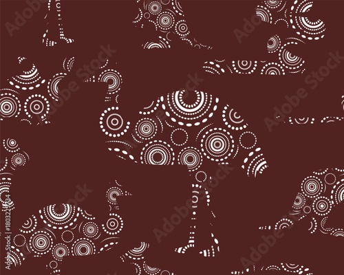 Australian Seamless Pattern Bilby Kangaroo Emu Snake Black and White Background Wallpaper