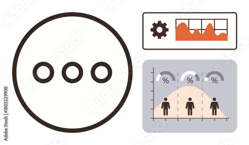 Circular loading indicator, bar and line graph in settings panel, statistical distribution with user percentage. Ideal for statistics, benchmarking, progress tracking, productivity, data management