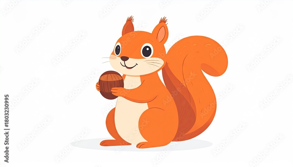 Fototapeta premium Cute Orange Pixelated Squirrel Holding an Acorn on White Background