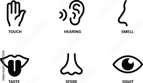 Five Senses Icons Touch Hearing Smell Taste Sight Nose Keywords: touch, hearing, smell, taste
