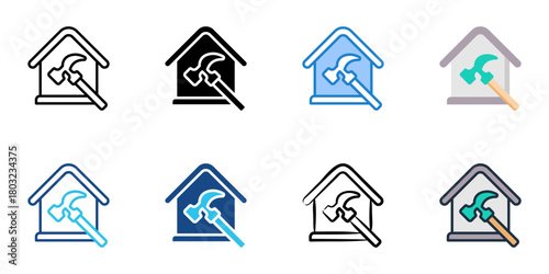 Home renovation icon set multiple style collection 
