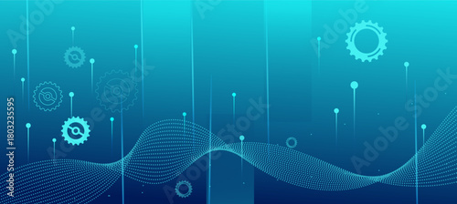 Abstract Blue Technology Background  Digital Data Wave
