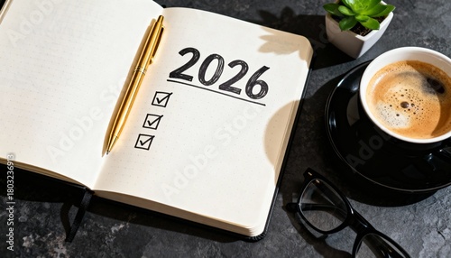 2026 goals checklist in open notebook