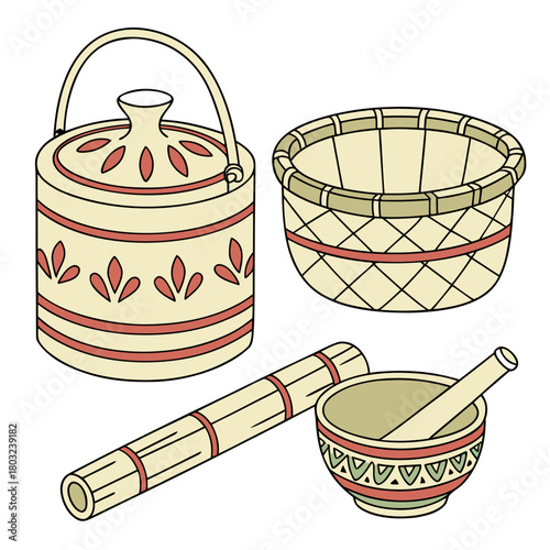 Traditional kitchenware isolated on, vector illustration