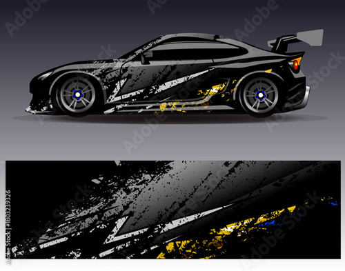 Car wrap design vector. Graphic abstract stripe racing background designs for vehicle, rally, race, adventure and car racing livery
