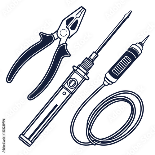 Electrician tools isolated on for electrical repair work
