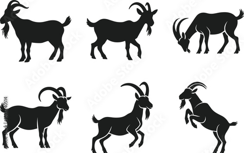 Goat Silhouette Vector Set – Farm Animal and Wildlife Illustration Collection