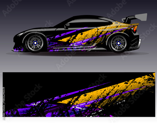Car wrap design vector. Graphic abstract stripe racing background designs for vehicle, rally, race, adventure and car racing livery