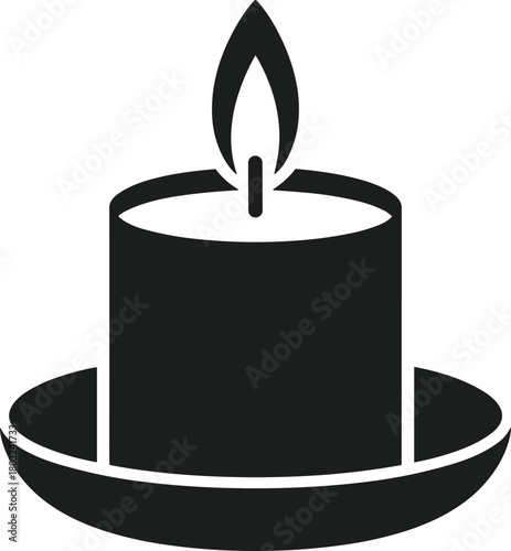 Black silhouette of a lit candle on a saucer flame