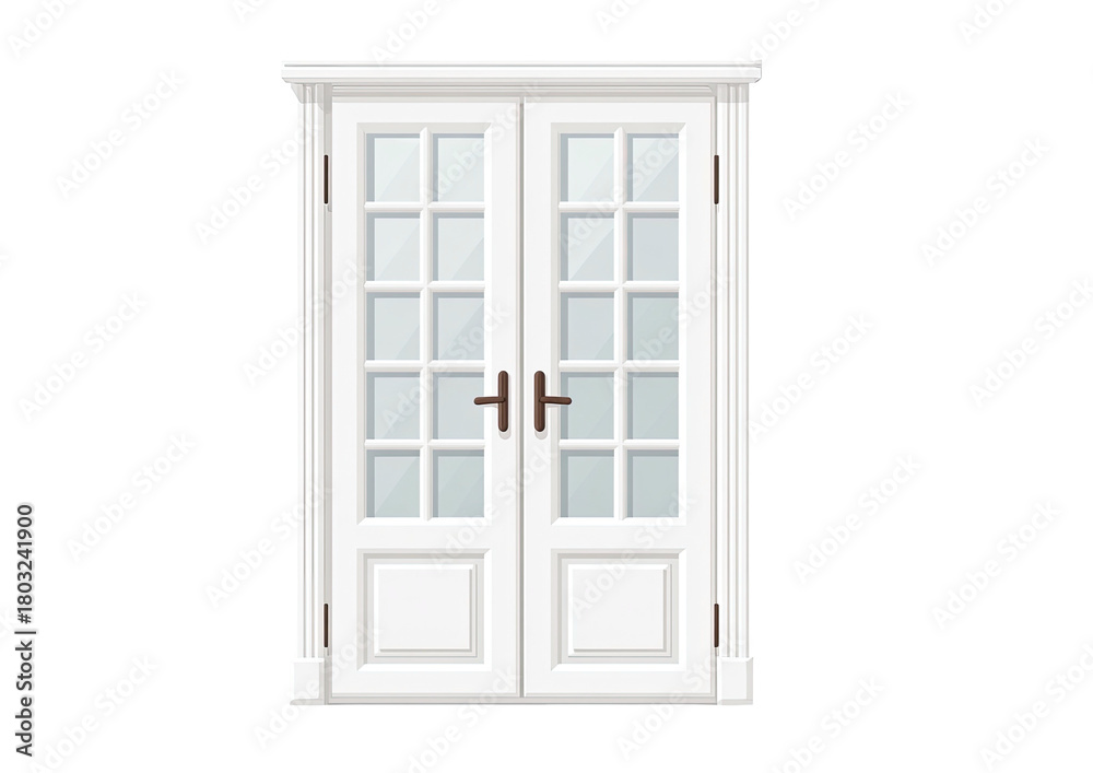 Obraz premium White french doors with glass panels, symmetrical design