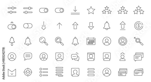 Minimalistic Icon Set for Web and Mobile Applications Switch, Arrows, and User Interface Elements