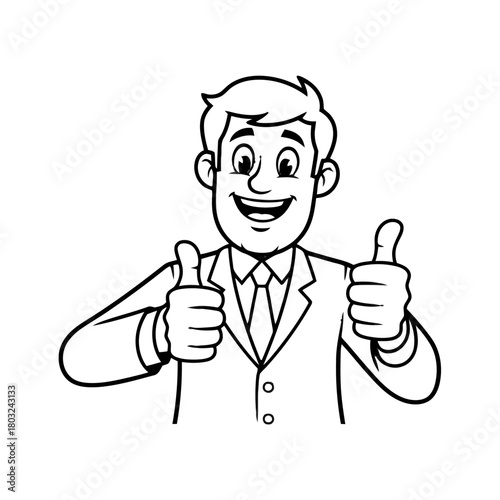 Smiling man in suit giving two thumbs up, isolated on transparent