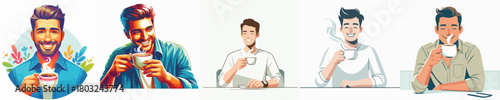 vector image of a man drinking coffee with a white background