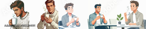 vector image of a man drinking coffee with a white background