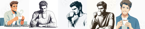 vector image of a man drinking coffee with a white background