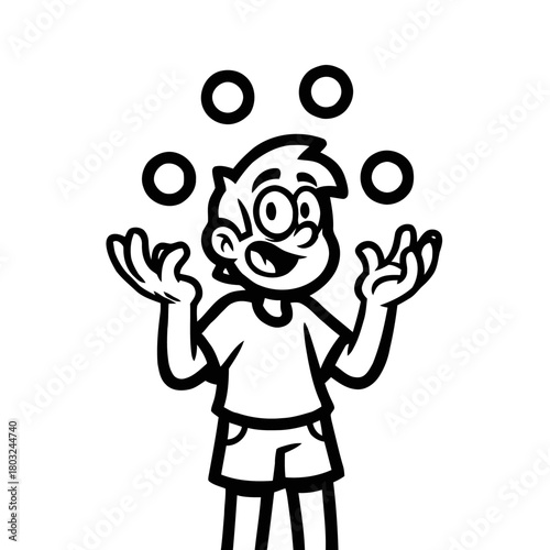 Cartoon boy juggling balls, isolated on transparent