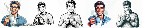 vector image of a man drinking coffee with a white background