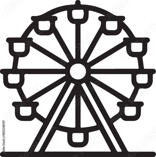 Ferris wheel vector outline representing an amusement park ride and entertainment for web or print applications