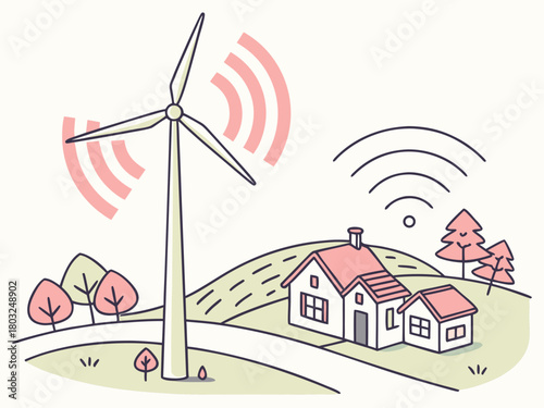 A Wind Turbine Generating Energy for Houses in a Green Landscape