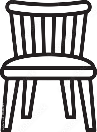Vector outline of a traditional wooden kitchen chair with a high slatted backrest and sturdy legs