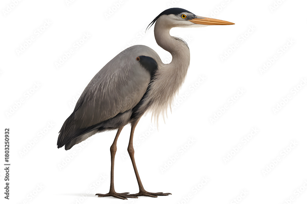 Fototapeta premium Elegant great blue heron standing tall, a symbol of serenity and patience in nature, perfect for conservation projects and wildlife designs