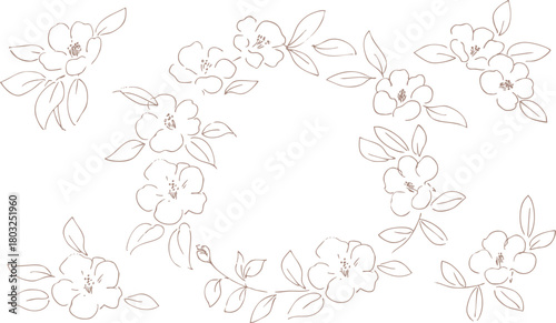 正月イラスト。年賀状にも使える椿の線画イラスト。和風の椿と植物のイラスト。椿の正月背景。
New Year's illustration. A line drawing of a camellia that can also be used for New Year's cards. Japanese-style camellia and plant illustration. Camellia 