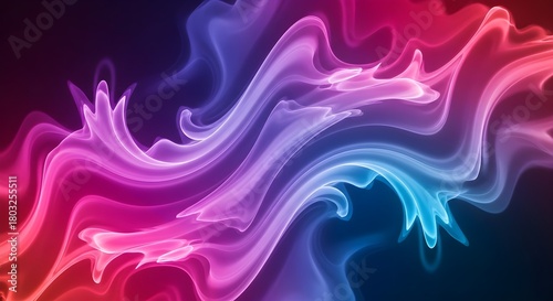 Dynamic Abstract Flow of Glowing Neon Waves in Vivid Blue, Pink, and Violet Hues, Creating an Energetic and Ethereal Background