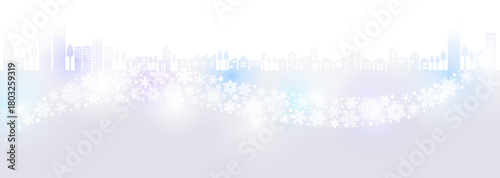 幻想的な冬の背景イラスト　波のような雪の結晶とイルミネーション